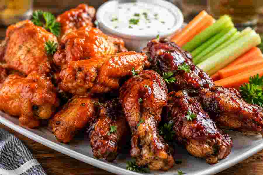 Buffalo and BBQ wings with sides