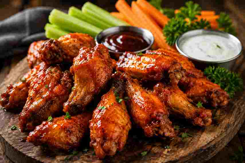 Buffalo wings with dip and veggies
