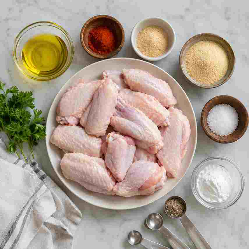 Raw chicken wings with spices layout

