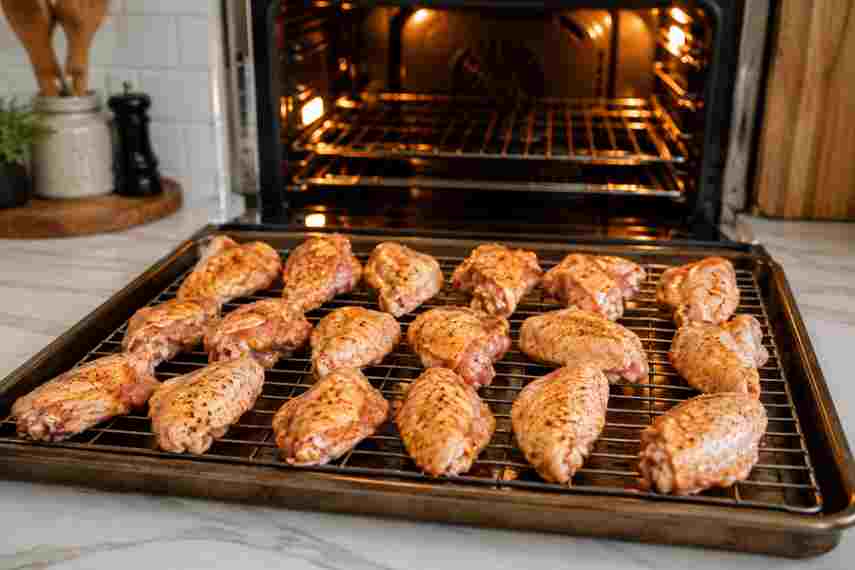 Seasoned chicken wings ready for baking